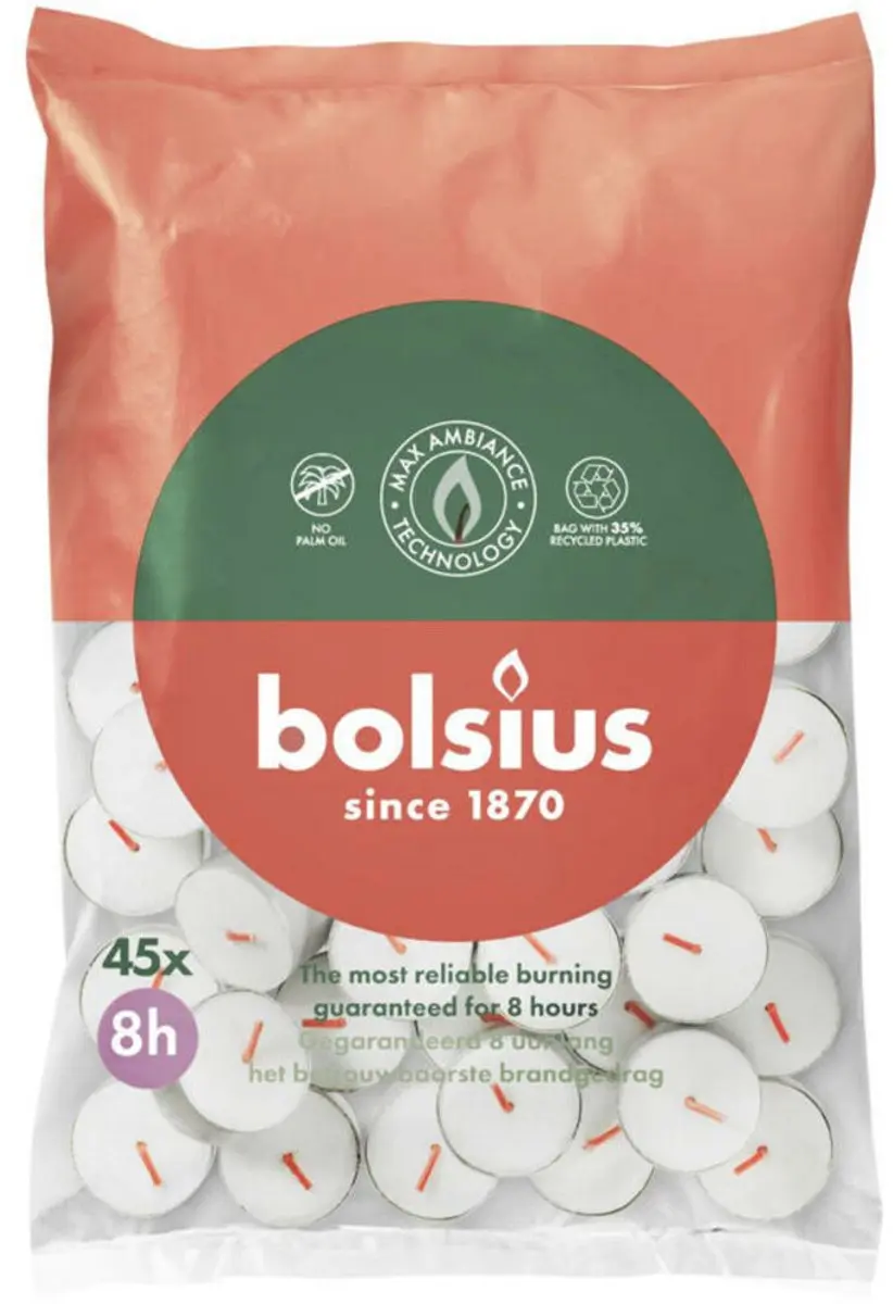Bolsius Theelichten Wit 8 uur - 180 Stuks
