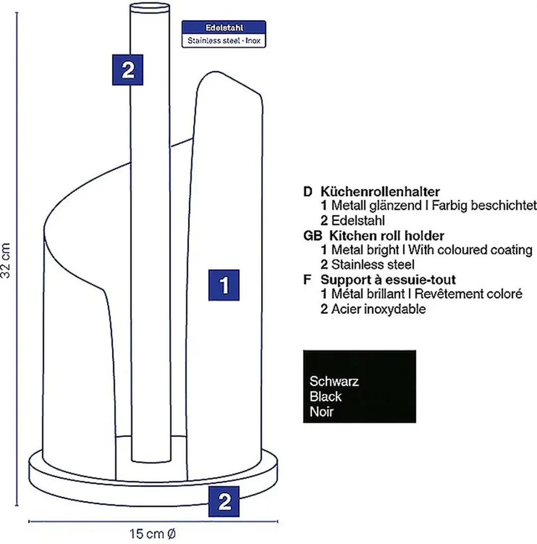 Kela Stella Keukenrolhouder - Zwart - afbeelding 6 van 6