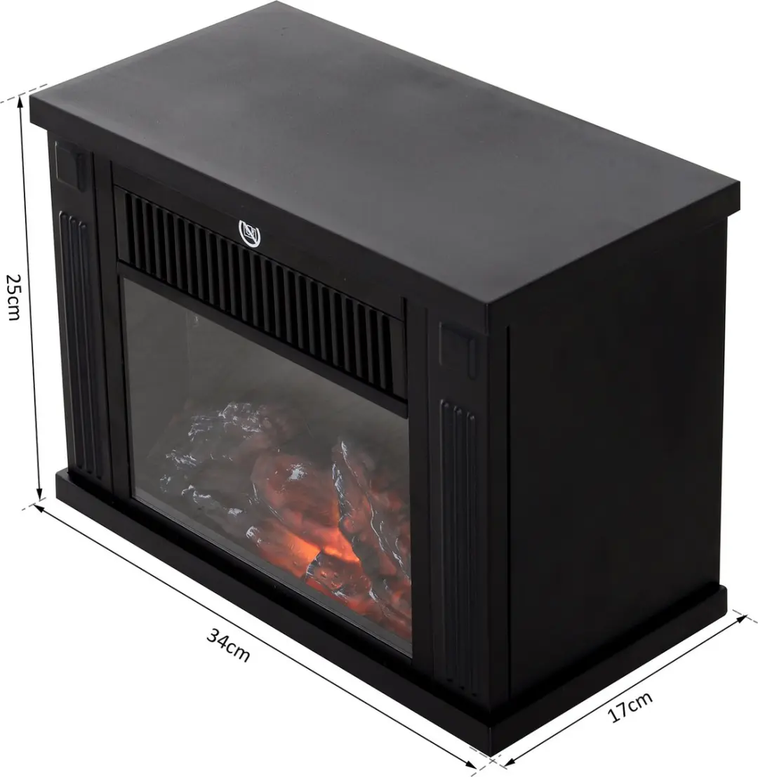 Homcom Elektrische Kachel 1200W - Vlameffect - Zwart - afbeelding 2 van 6