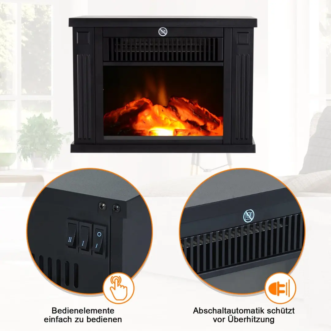 Homcom Elektrische Kachel 1200W - Vlameffect - Zwart - afbeelding 4 van 6