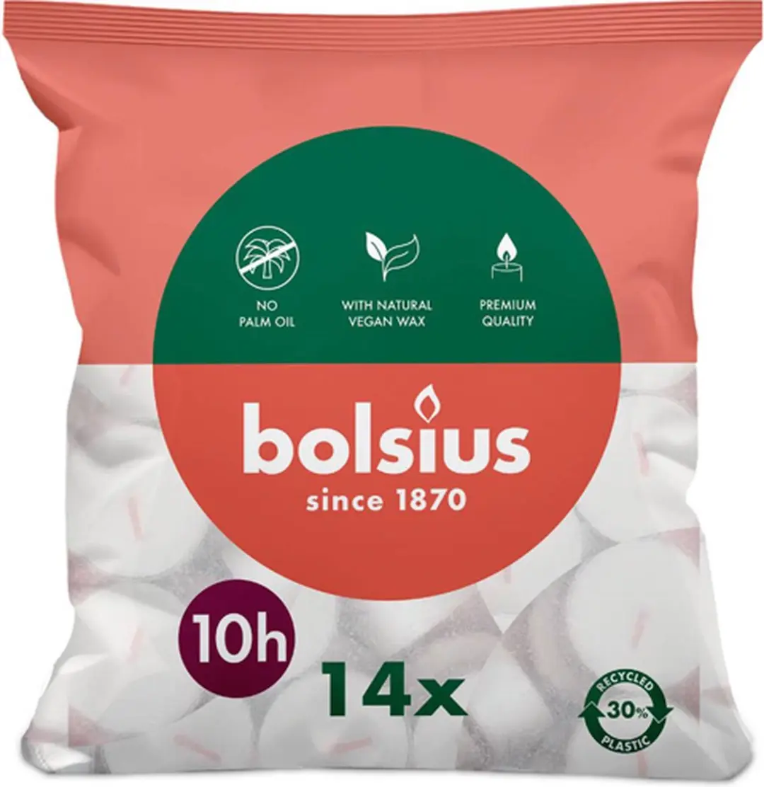 Bolsius Theelichten Wit 14 Stuks - 10 Branduren