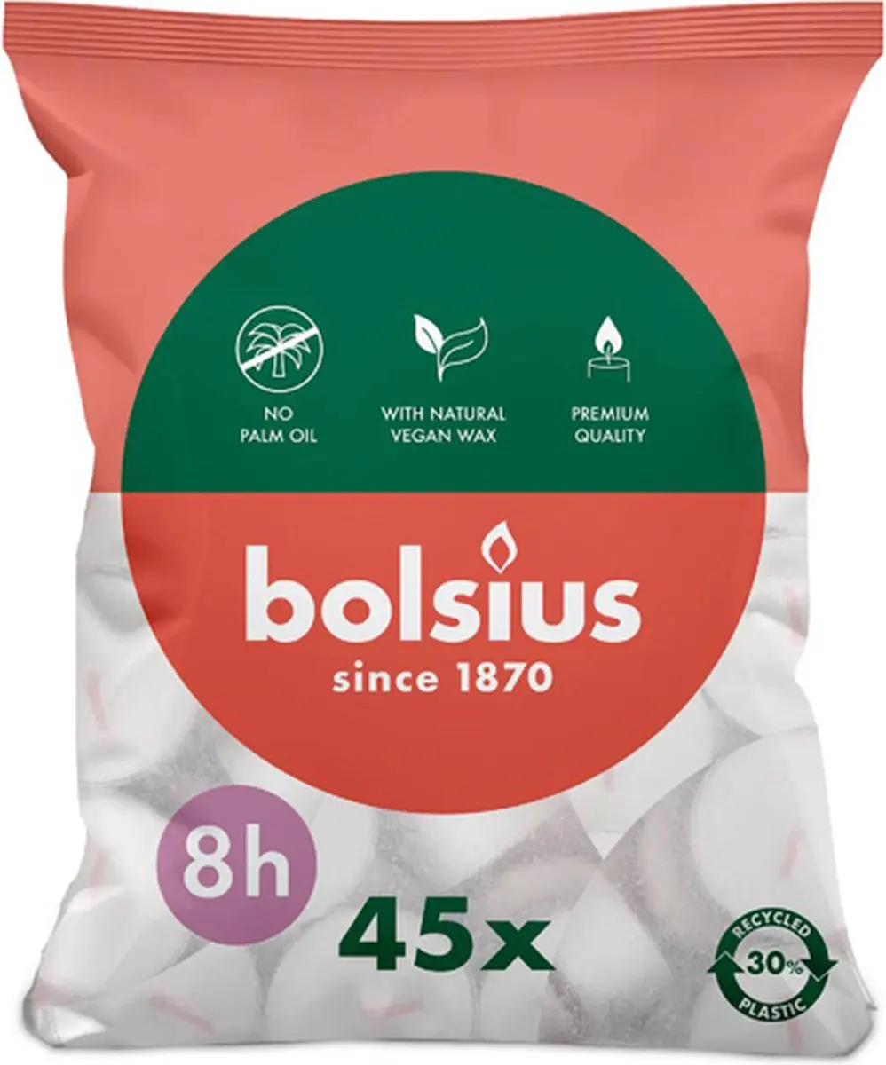Bolsius Theelichten Wit 45 Stuks - 8 Branduren