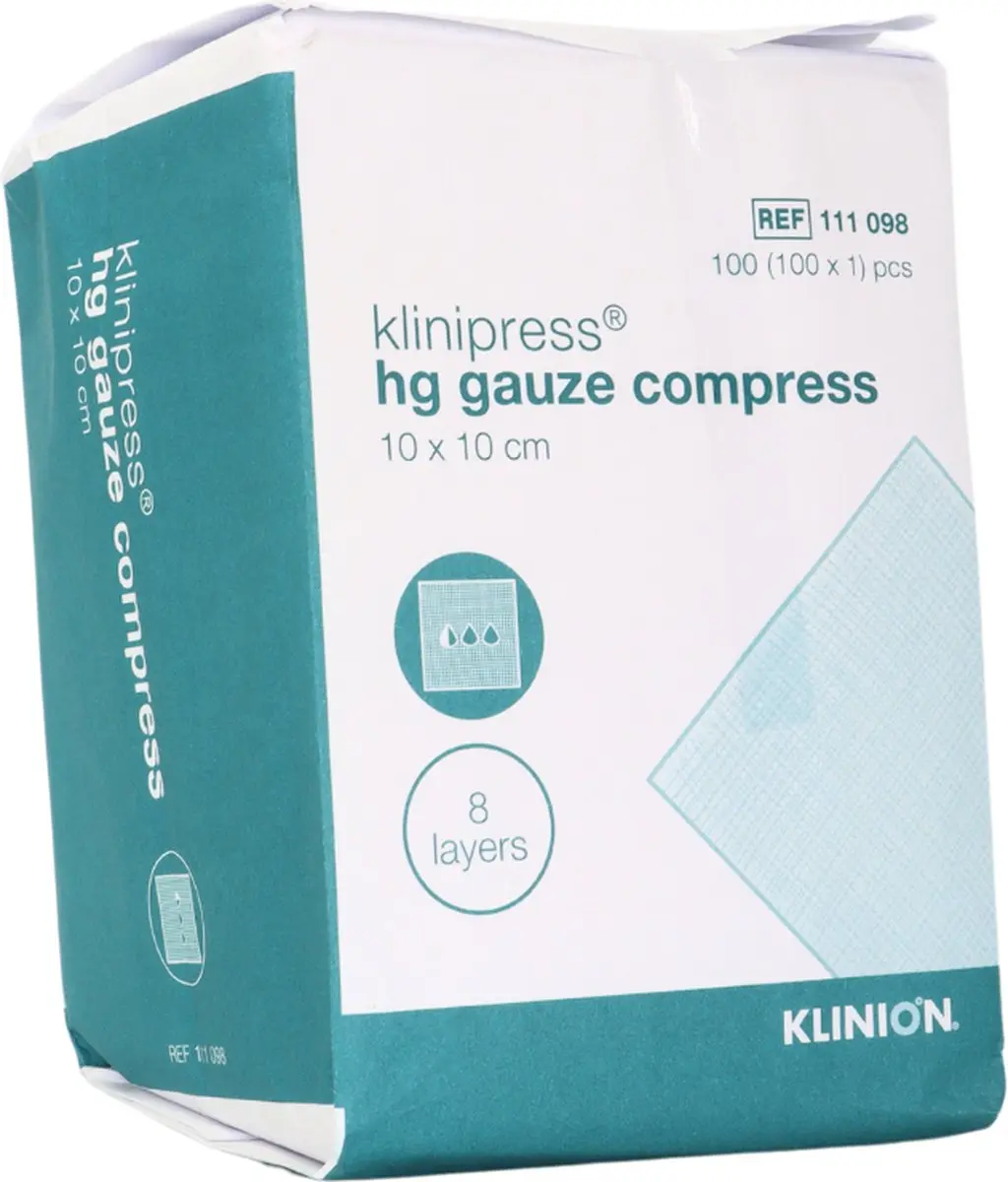 Klinion Gaaskompres HG 8-laags 10x10cm - 100 Stuks