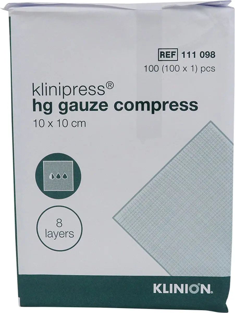 Klinion Gaaskompres HG 8-laags 10x10cm - 100 Stuks