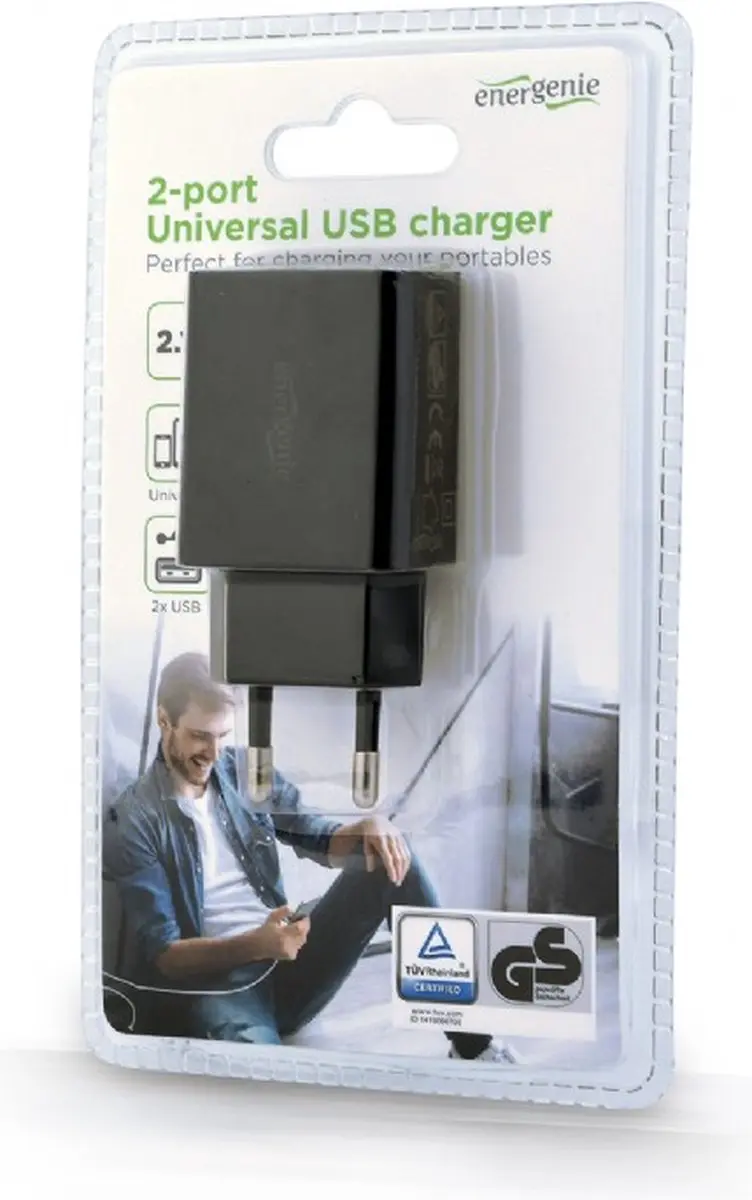 Gembird EG-U2C2A-03-BK USB Lader 2 Poorten - 2.1A - Zwart