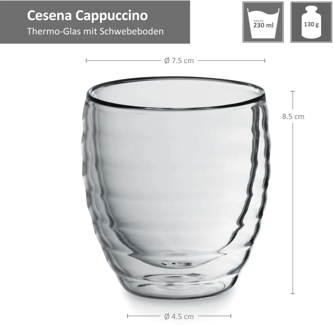 Kela Cesena Cappuccino Glas Set 200ml - 2 Stuks