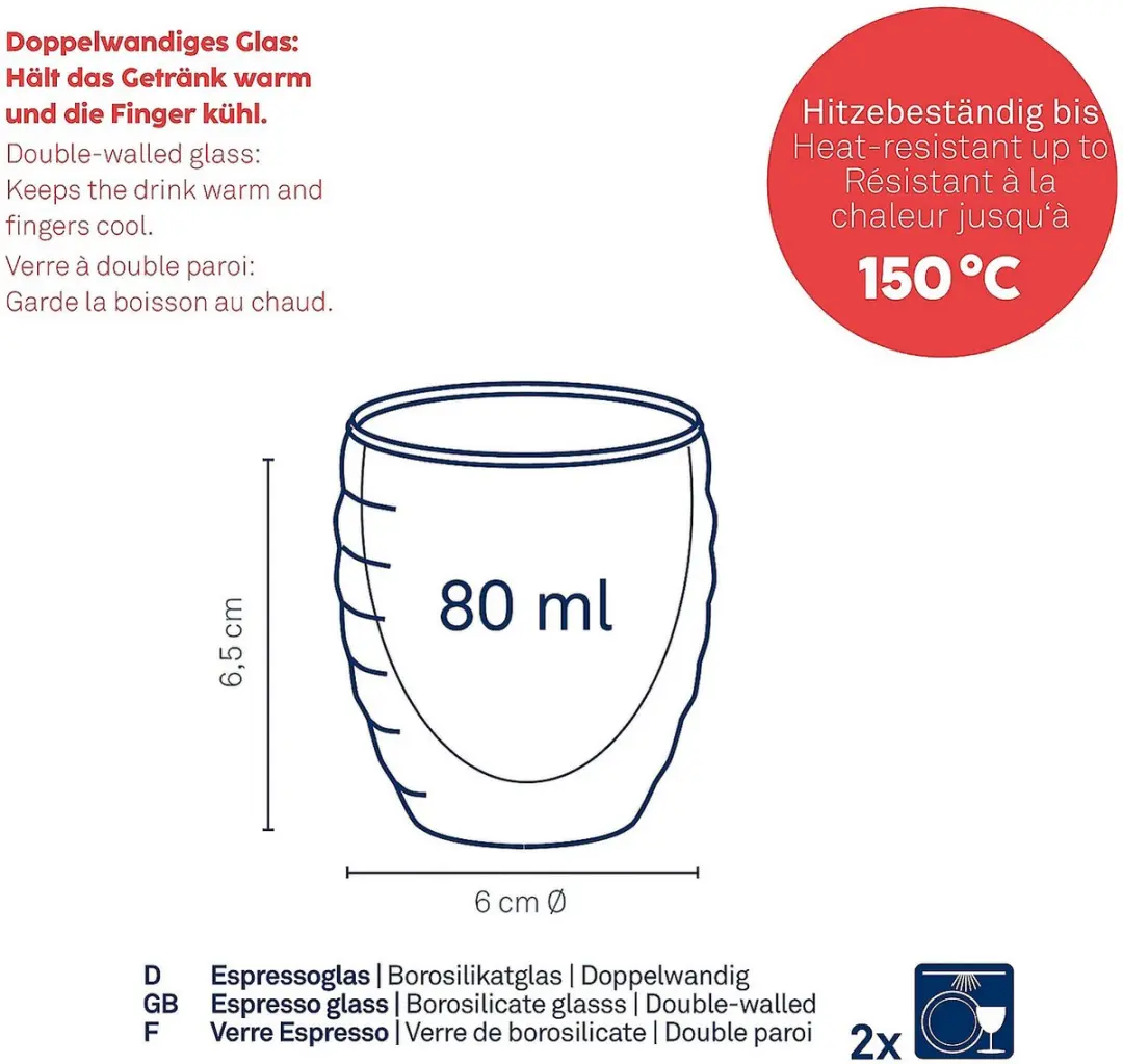 Kela Espressoglas Set 2 Stuks - 6cm Ø - 0,08L
