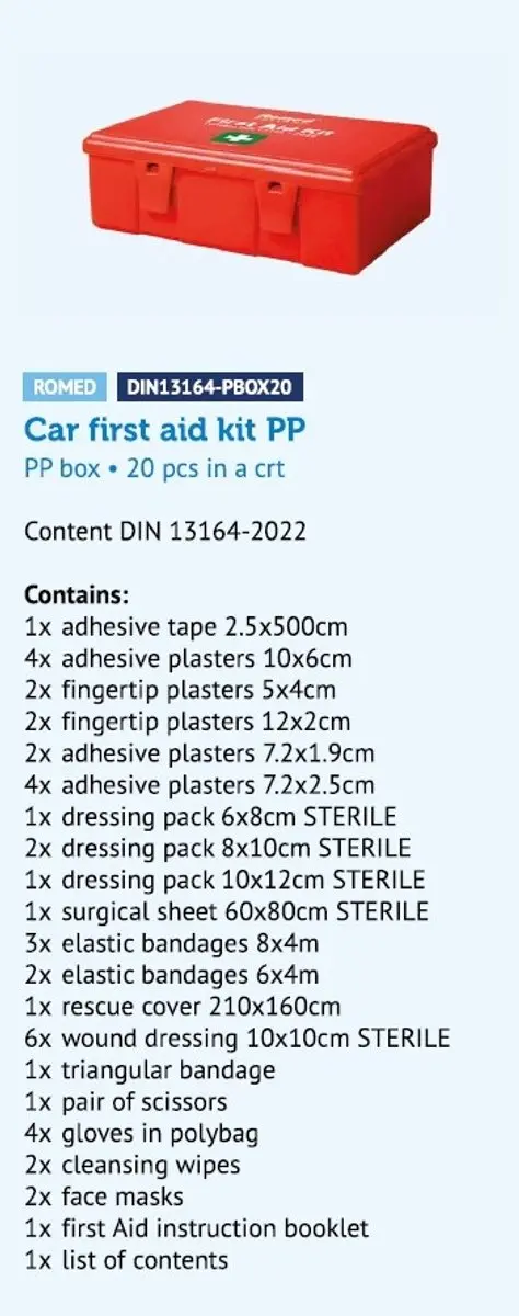 Romed Auto Verbanddoos DIN 13164 PP Box - 21 Stuks