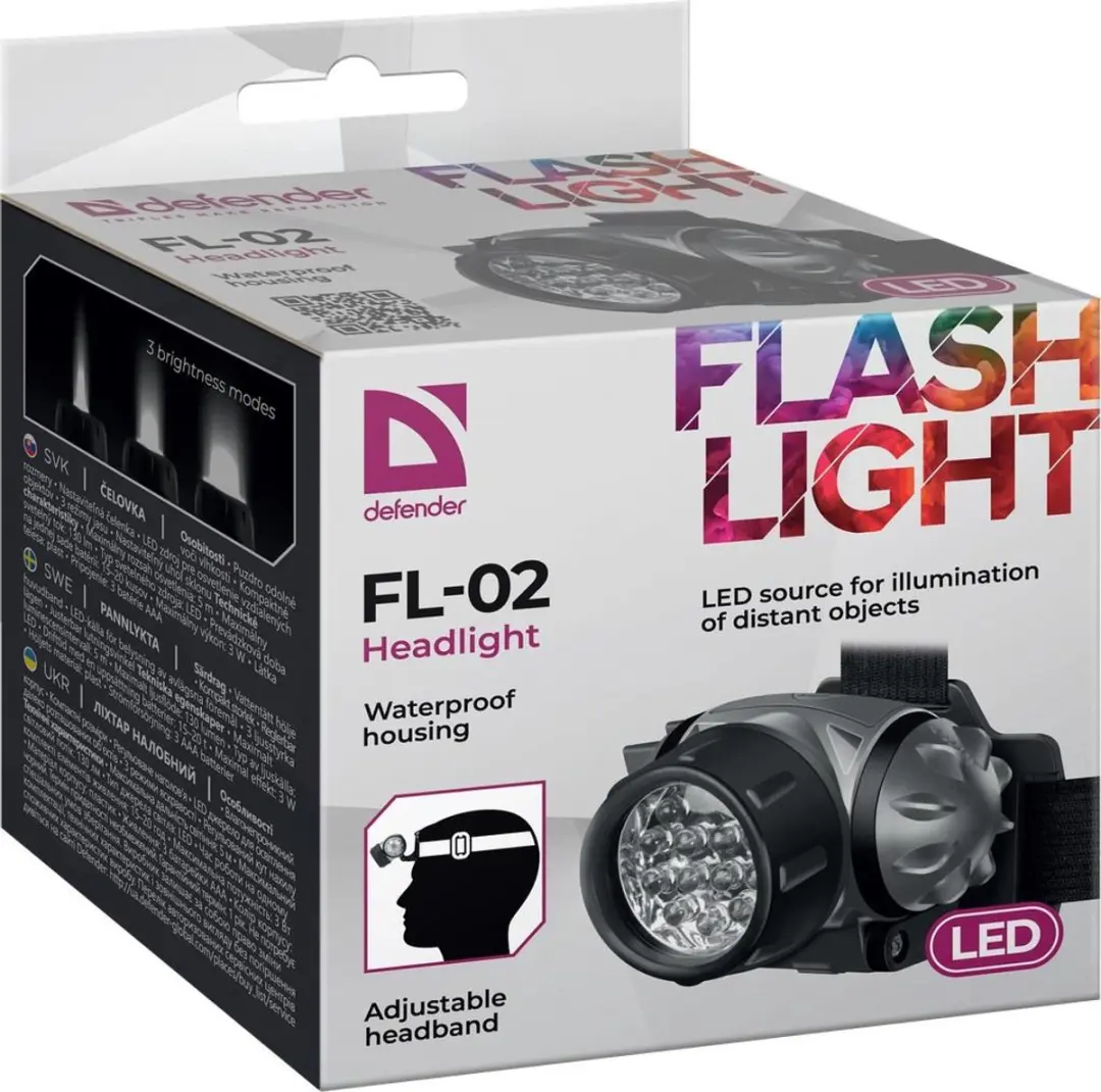 Defender FL-02 Hoofdlamp - 3 Standen - Grijs