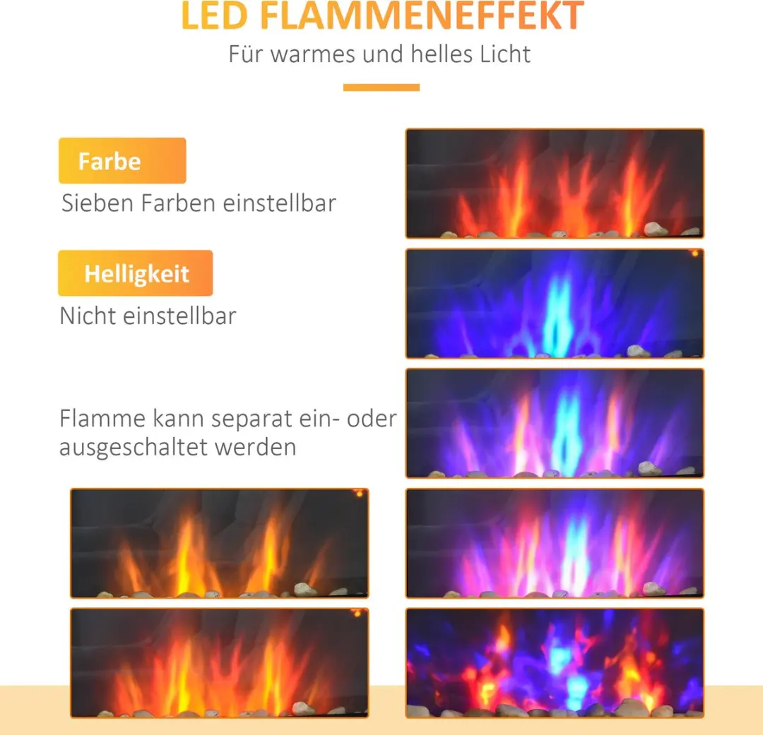 Homcom Elektrokamin Metall Schwarz 2000W - afbeelding 6 van 6