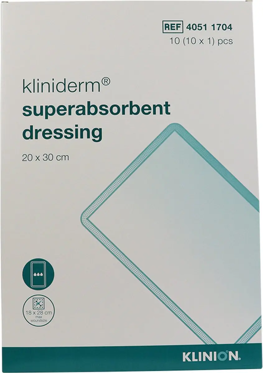 Klinion Kliniderm Superabsorberend Verband 20x30cm - 10 Stuks
