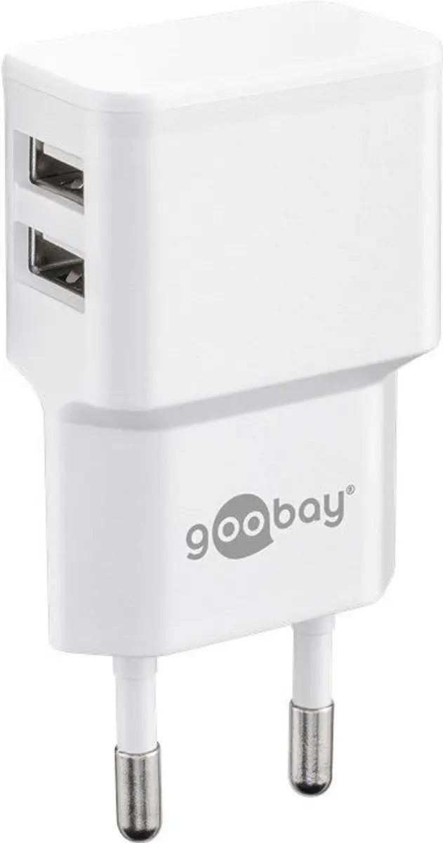 Goobay USB-A Thuislader 2 Poorten 2,4A - 8-pins Lightning Kabel 1m - Wit