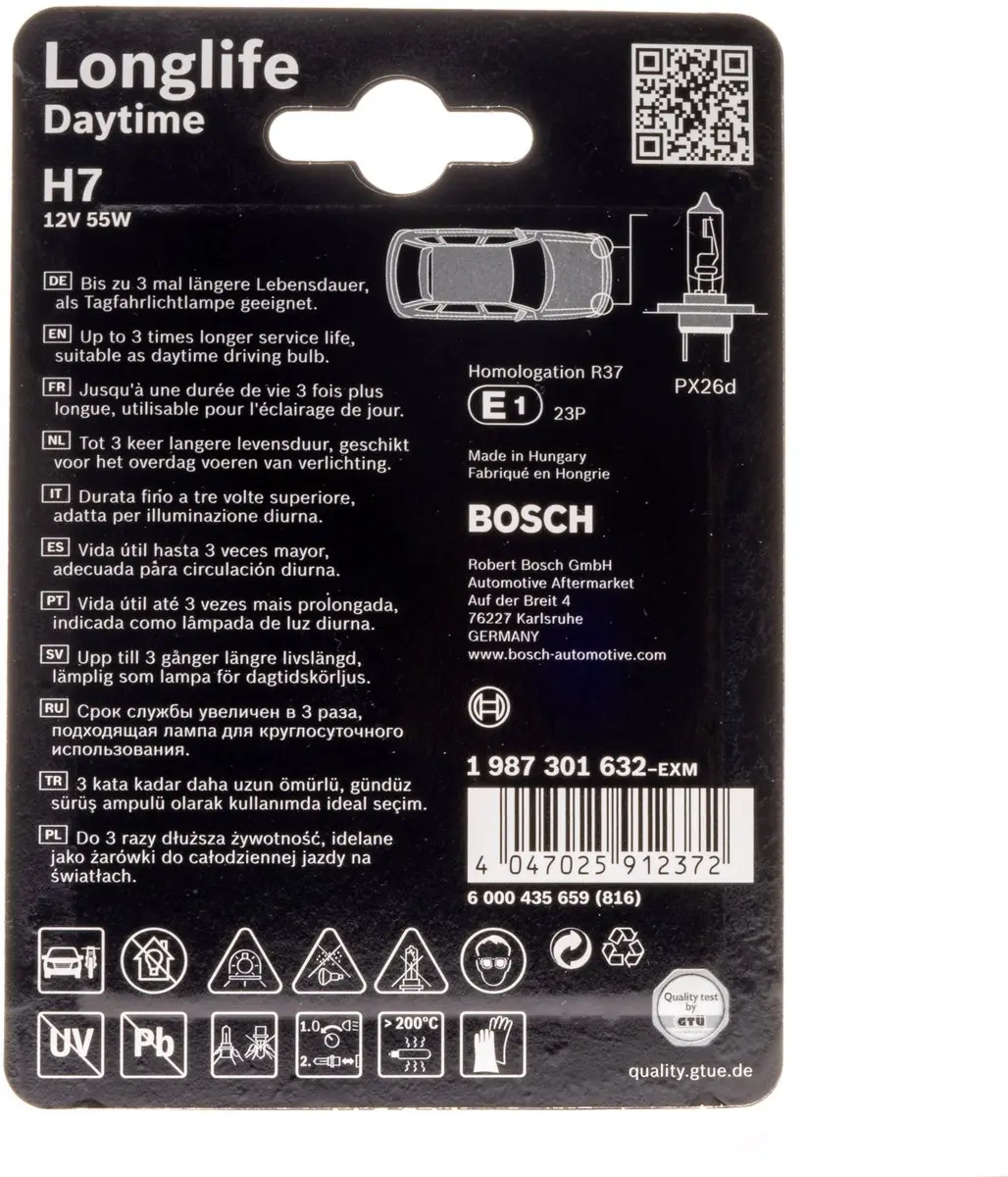 Bosch Halogeen H7 LONGLIFE Wit Dimlicht Koplamp 3000K