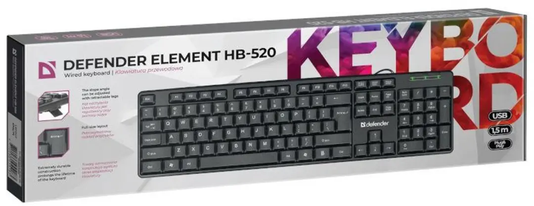 Defender ELEMENT HB-520 Bekabeld Toetsenbord - Transparent
