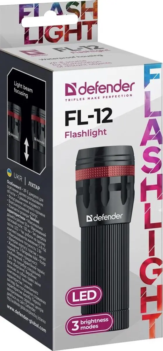 Defender FL-12 Handlamp - 3 Modi - Zwart