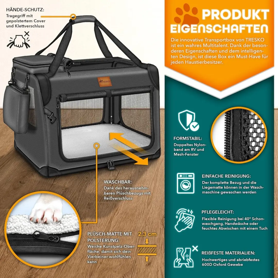 Songmics Opvouwbare Hondendoos L - 70x52x52cm - Antraciet