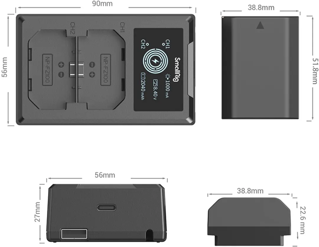 SmallRig 3824B USB Duo Lader - NP-FZ100 2040mAh