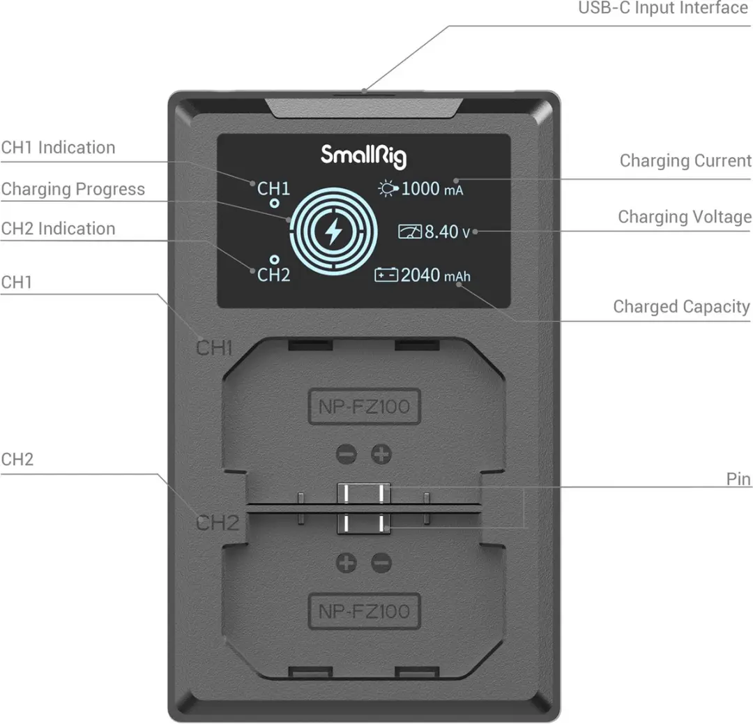 SmallRig 3824B USB Duo Lader - NP-FZ100 2040mAh