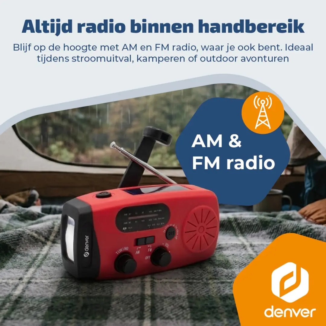 Denver SCR2007 Noodradio - Powerbank - Zonne-energie - Rood - afbeelding 6 van 6