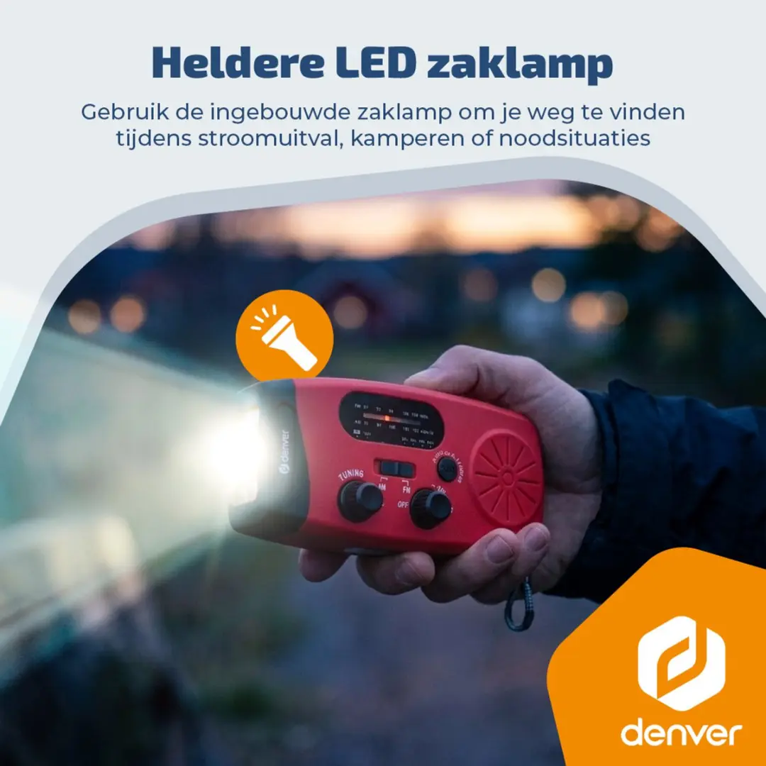 Denver SCR2007 Noodradio - Powerbank - Zonne-energie - Rood