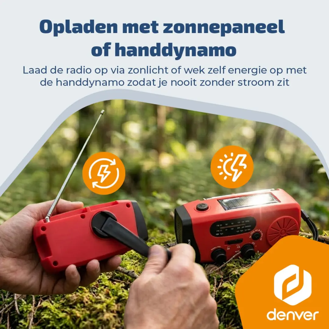Denver SCR2007 Noodradio - Powerbank - Zonne-energie - Rood
