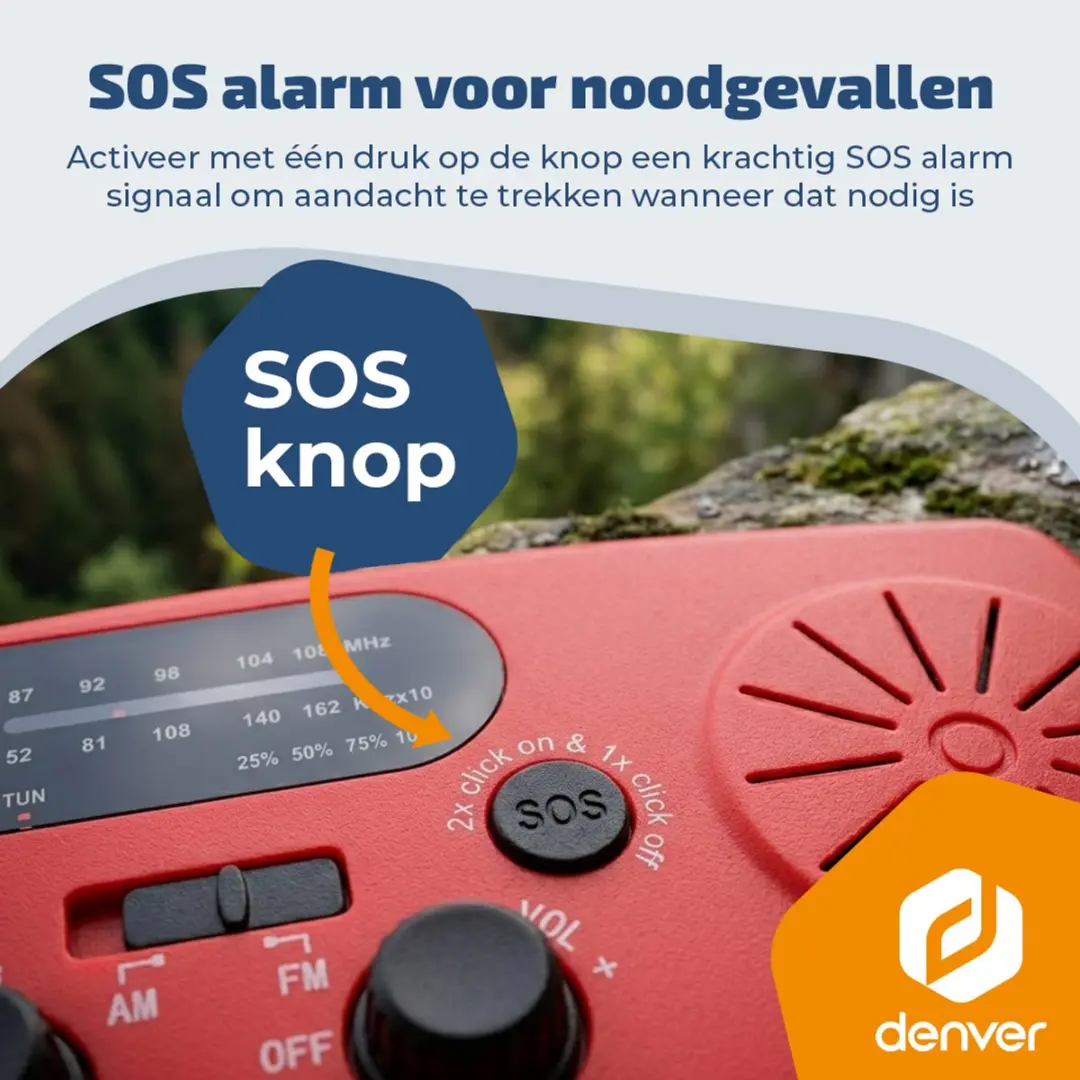 Denver SCR2007 Noodradio - Powerbank - Zonne-energie - Rood