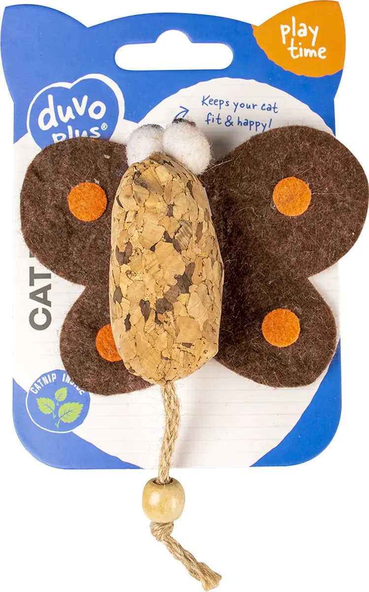 DuvoPlus Cork Vlinder Speelgoed voor Kat - 10x12x3cm Bruin