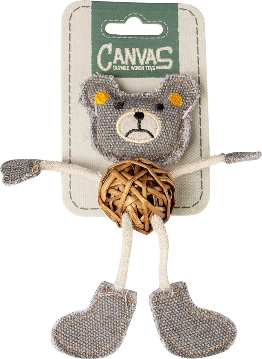 DuvoPlus Canvas Beer Kat Speelgoed - 17,8x12x2,5cm - Bruin/Grijs