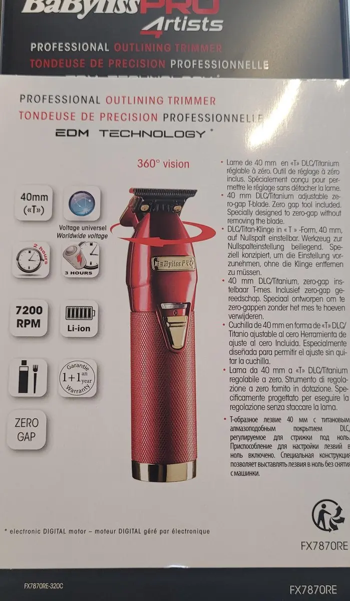 BaBylissPRO 4Artists Skeleton Trimmer - Rood