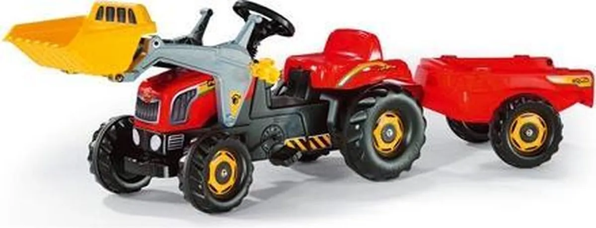 Rolly Toys Rollykid 023127 Traptractor met Aanhanger en Frontlader - Rood