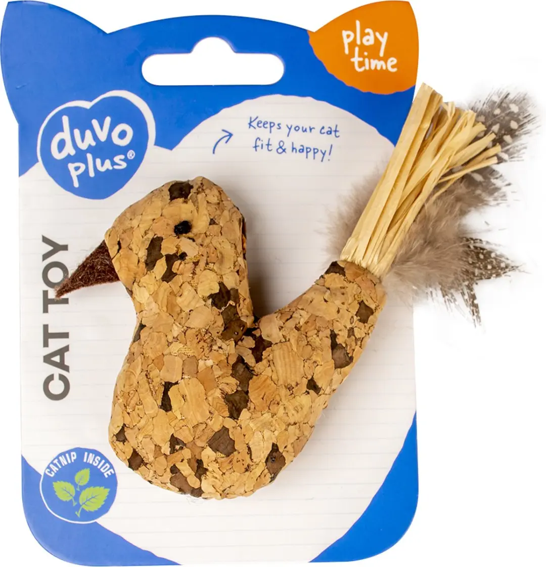 DuvoPlus Cork Vogel Speelgoed Kat - 8x12x2,5cm Bruin