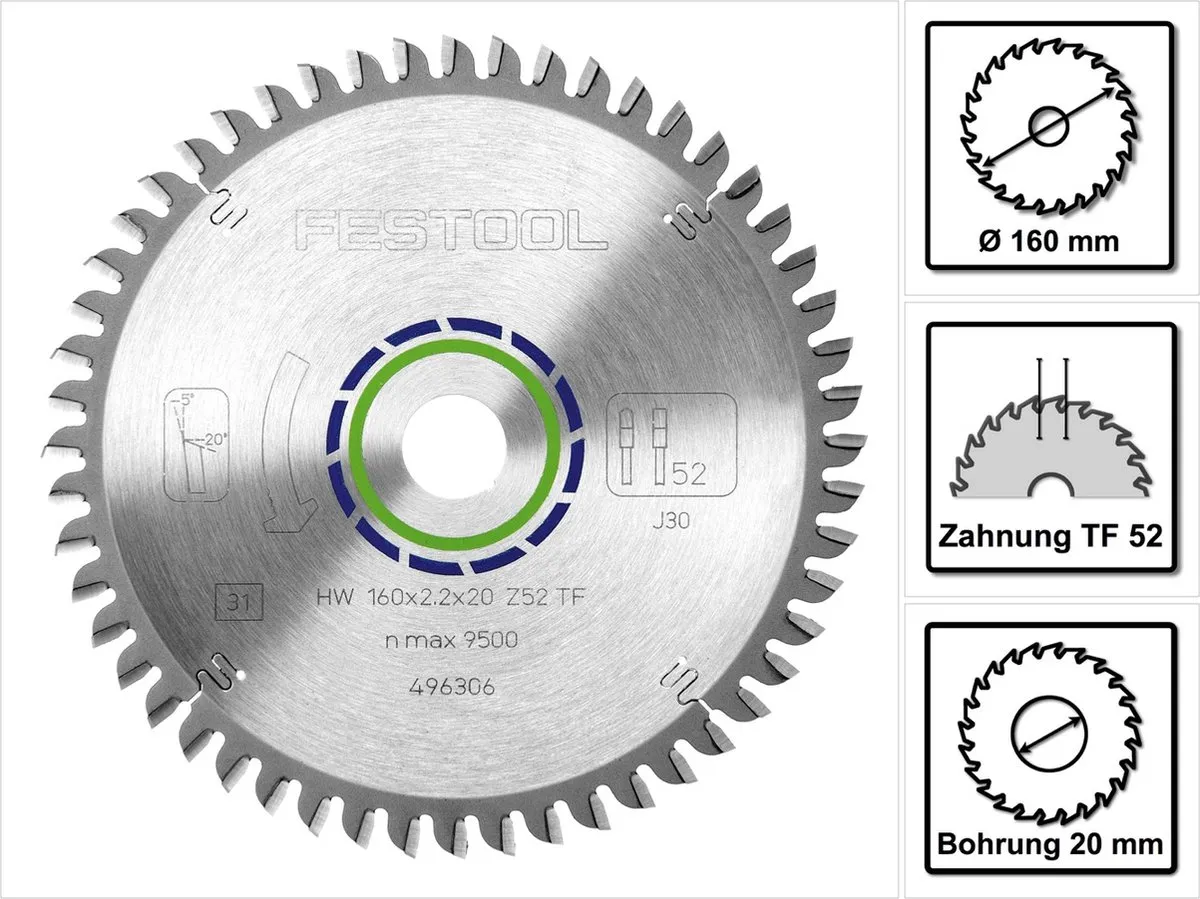 Festool Cirkelzaagblad 496306 Aluminium Ø160mm 52T