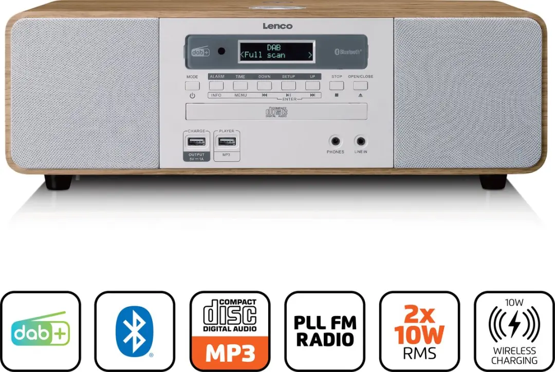 Lenco DAR-251WDWH DAB+/FM Radio - Hout/Wit