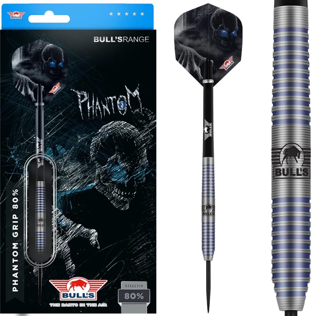 Bull's Phantom Grip 80% Dartpijlen - 3 Stuks - Grijs/Blauw