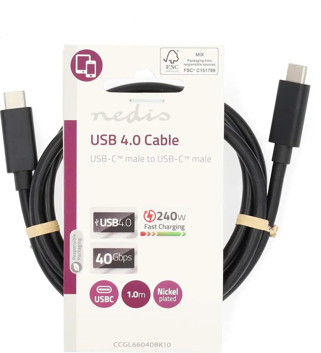 Nedis USB-C Kabel 240W 8K 40Gbps 1m - Zwart