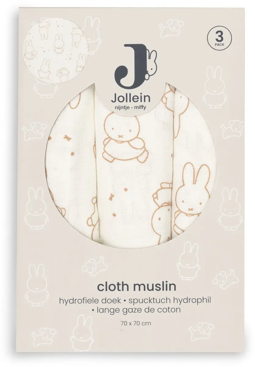 Jollein Hydrofiele Doek Miffy Moments Light Terra - 70x70cm - 3 Stuks - afbeelding 4 van 6