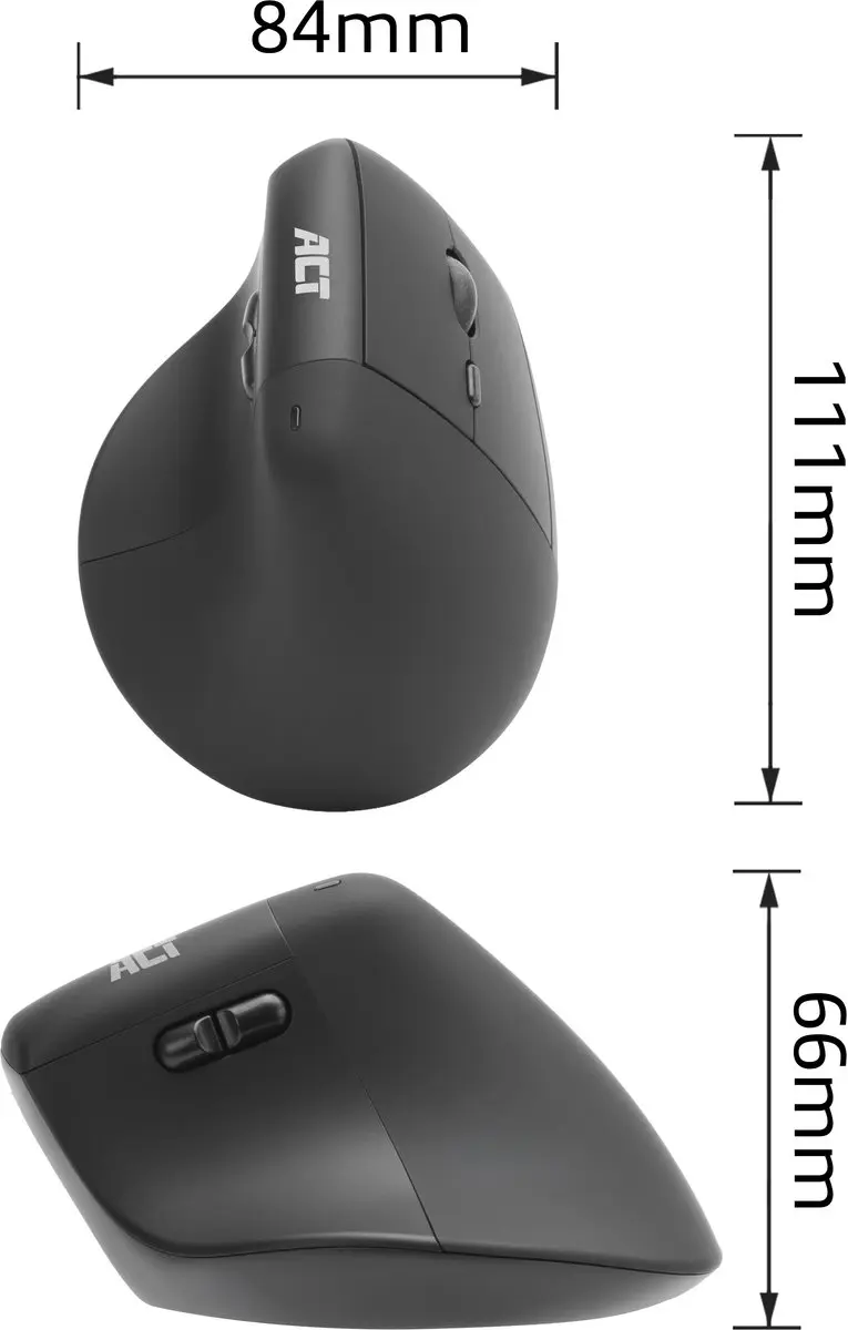 ACT AC5102 Ergonomische Draadloze Muis - 1600 DPI - Zwart