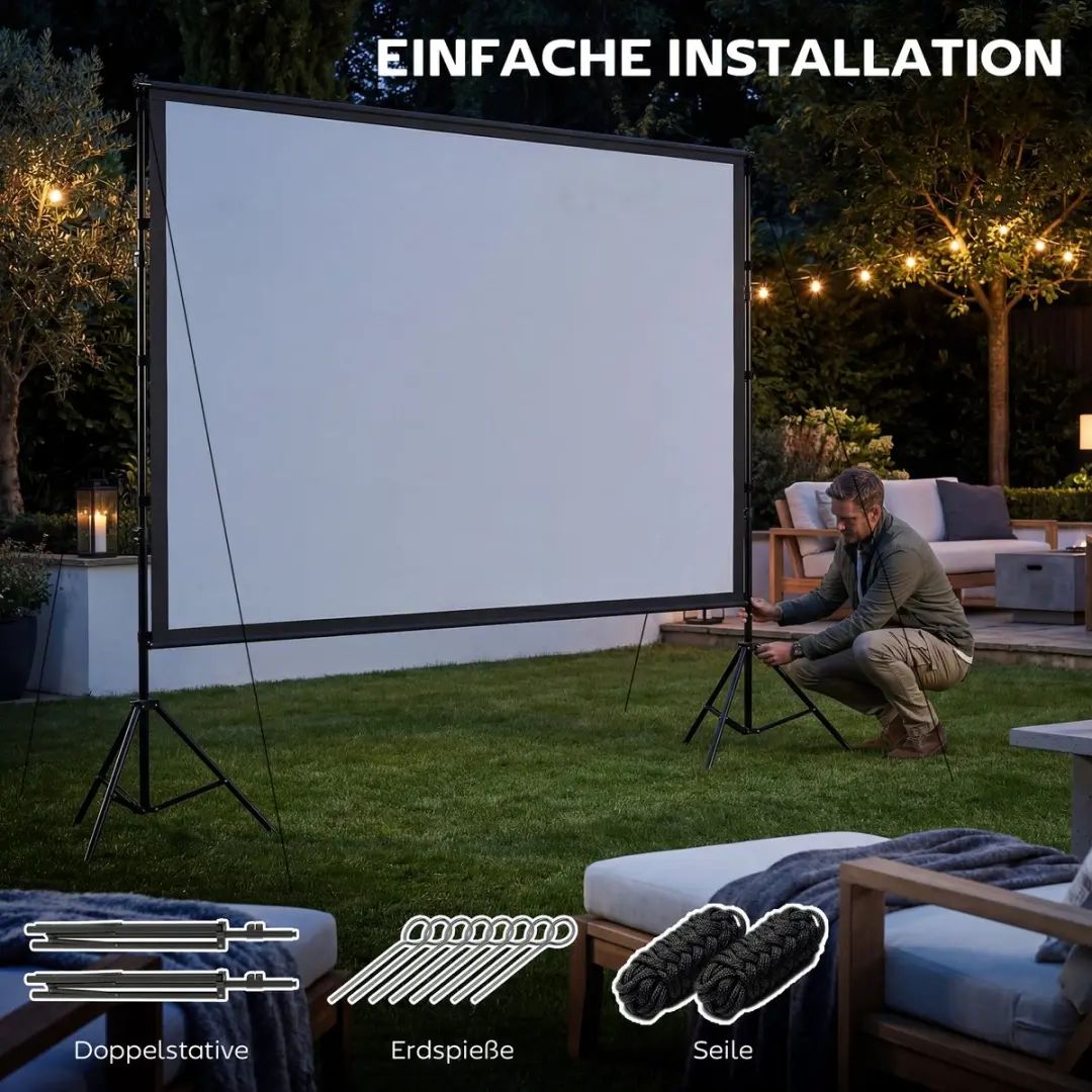 Homcom Projectiescherm 263x148cm - Zwart - inclusief statieven - afbeelding 6 van 6