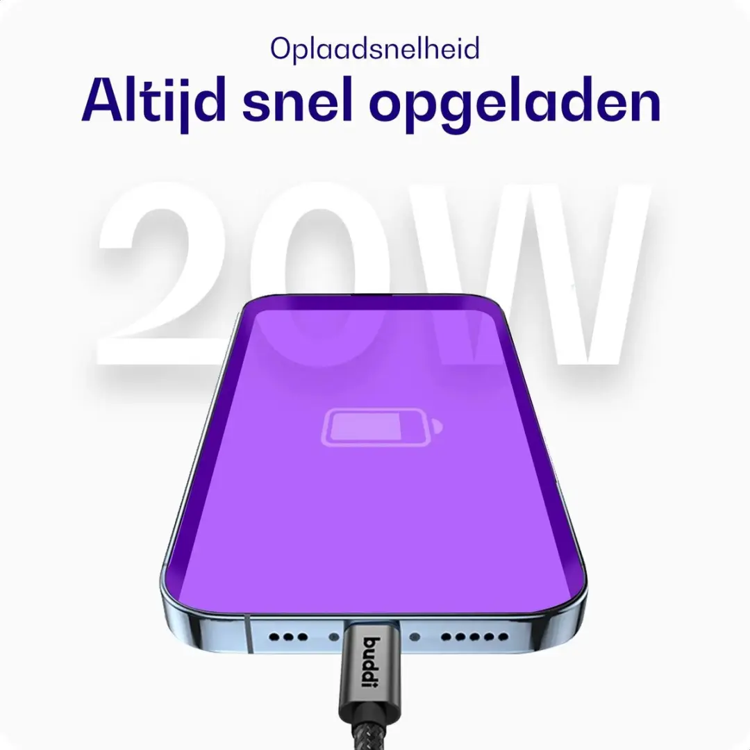 Buddi Flex USB-C naar Lightning Kabel 20W - 5M - Zwart