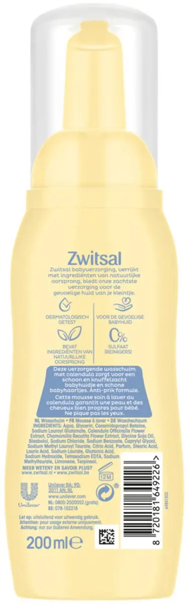 Zwitsal Milde Baby Wasschuim 200ml - 3 Stuks