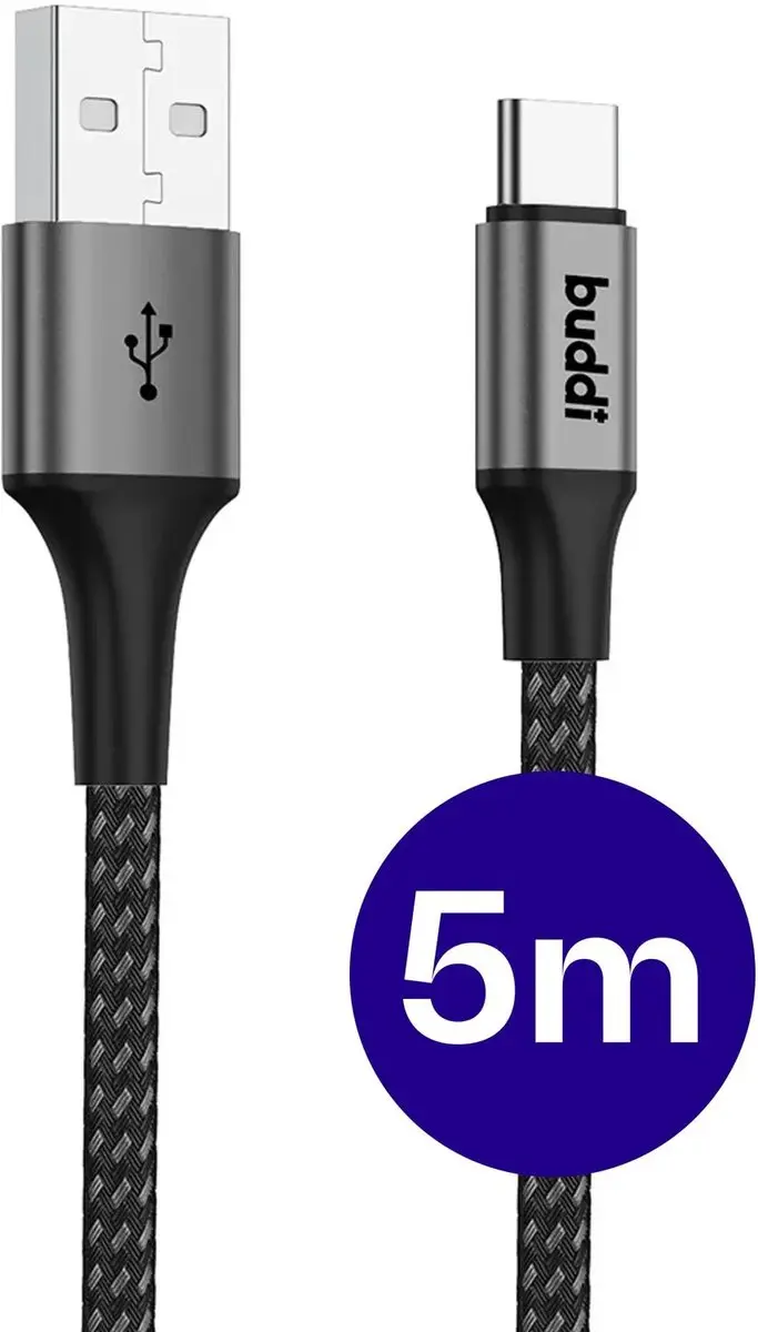 Buddi Flex USB-A naar USB-C Kabel 5M