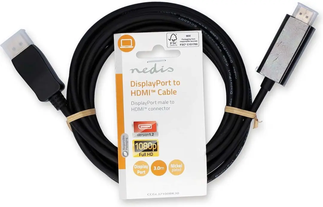 Nedis DisplayPort naar HDMI Kabel 3m - Zwart