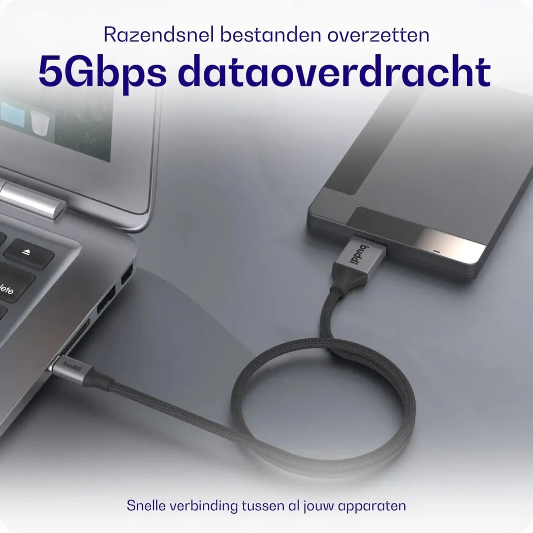 Buddi Flex USB-C naar Micro-B Kabel 12W 1m - Zwart