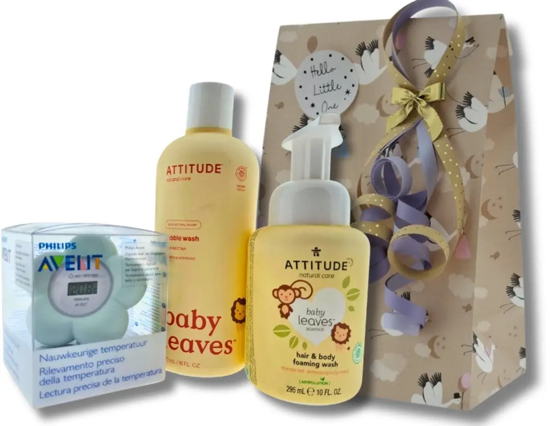 Attitude Cadeauset Douche & Bad met Avent Badthermometer - Geel/Groen/Wit