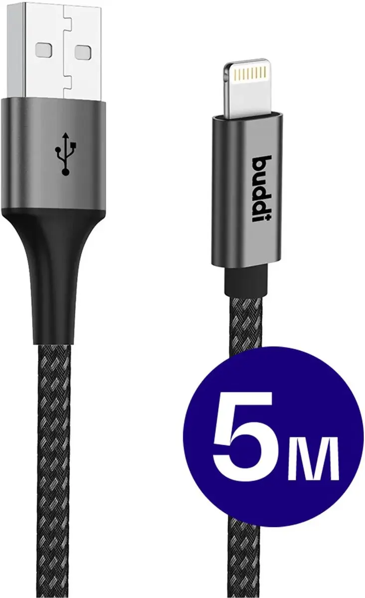 Buddi Flex USB-A naar Lightning Kabel 5M