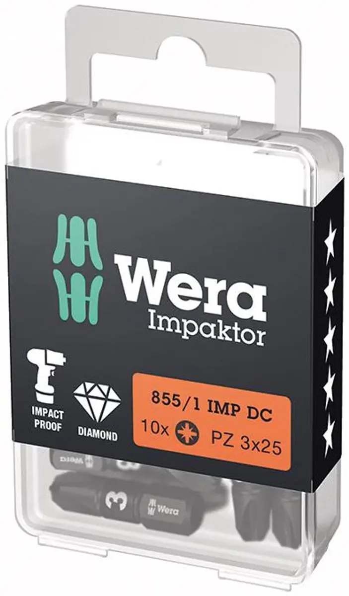 Wera 10x Bit 855/1 IMP DC PZD3 25mm 1/4"