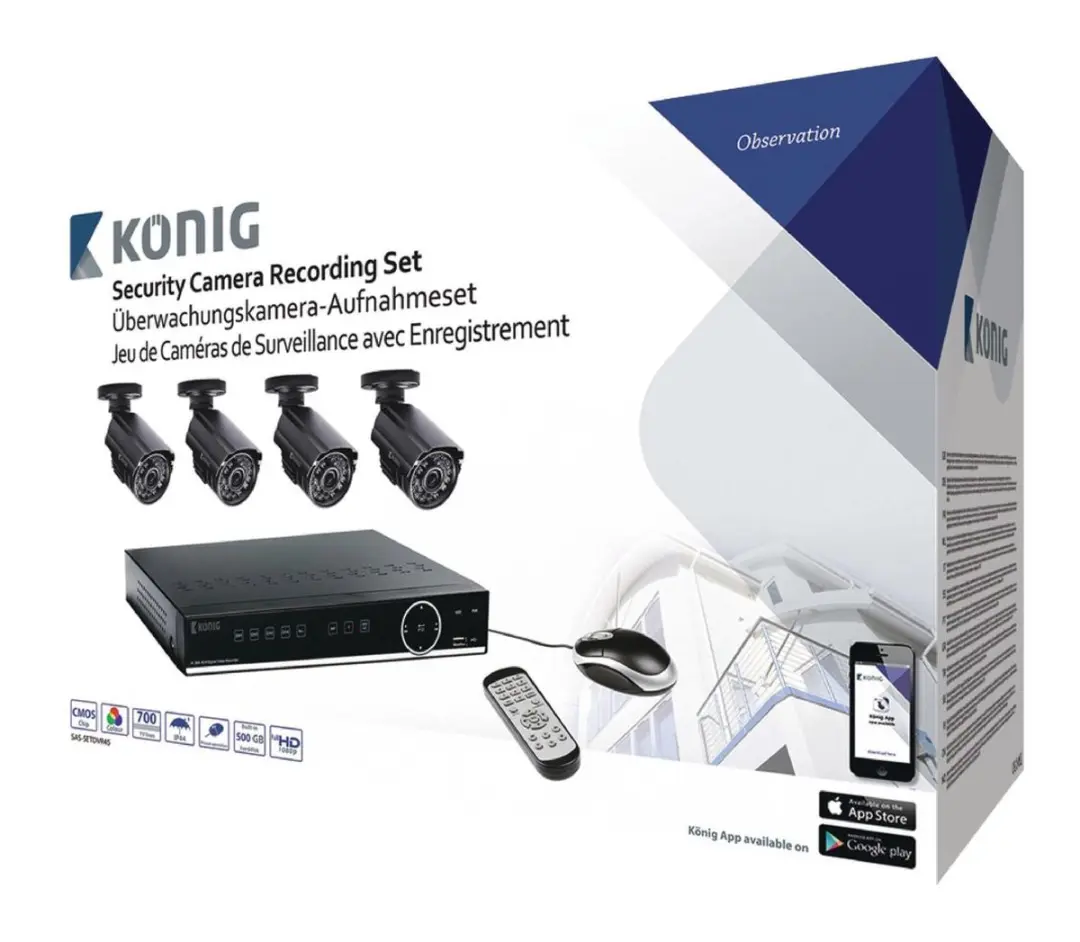 König Beveiligingsopnameset Nds_SAS-SETDVR45 - 4 Camera's 500GB