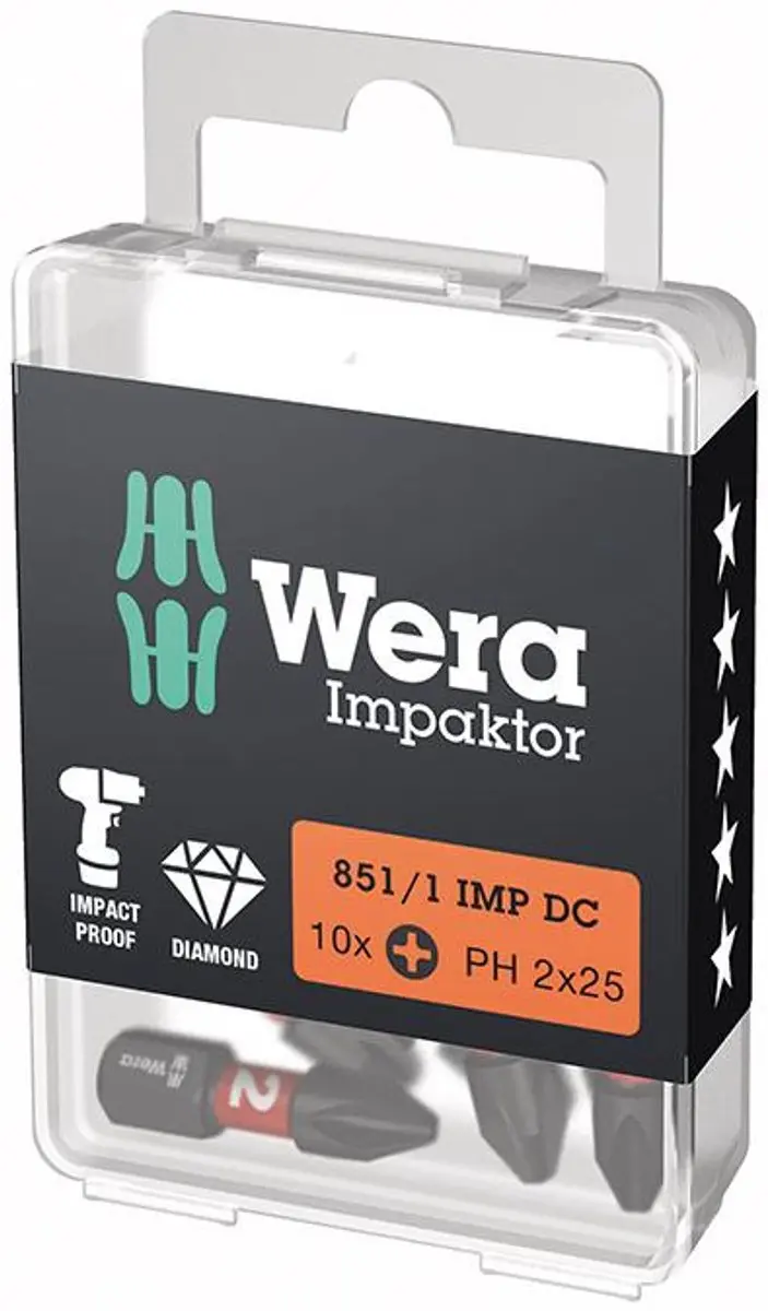 Wera 10x Bit 851/1 IMP DC PH2 25mm 1/4"