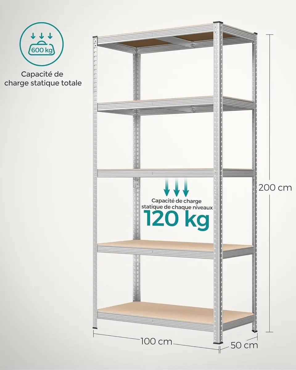 Songmics GLR050E01 Opbergrek 5 Niveaus - 50x100x200cm - 600kg - Zilver