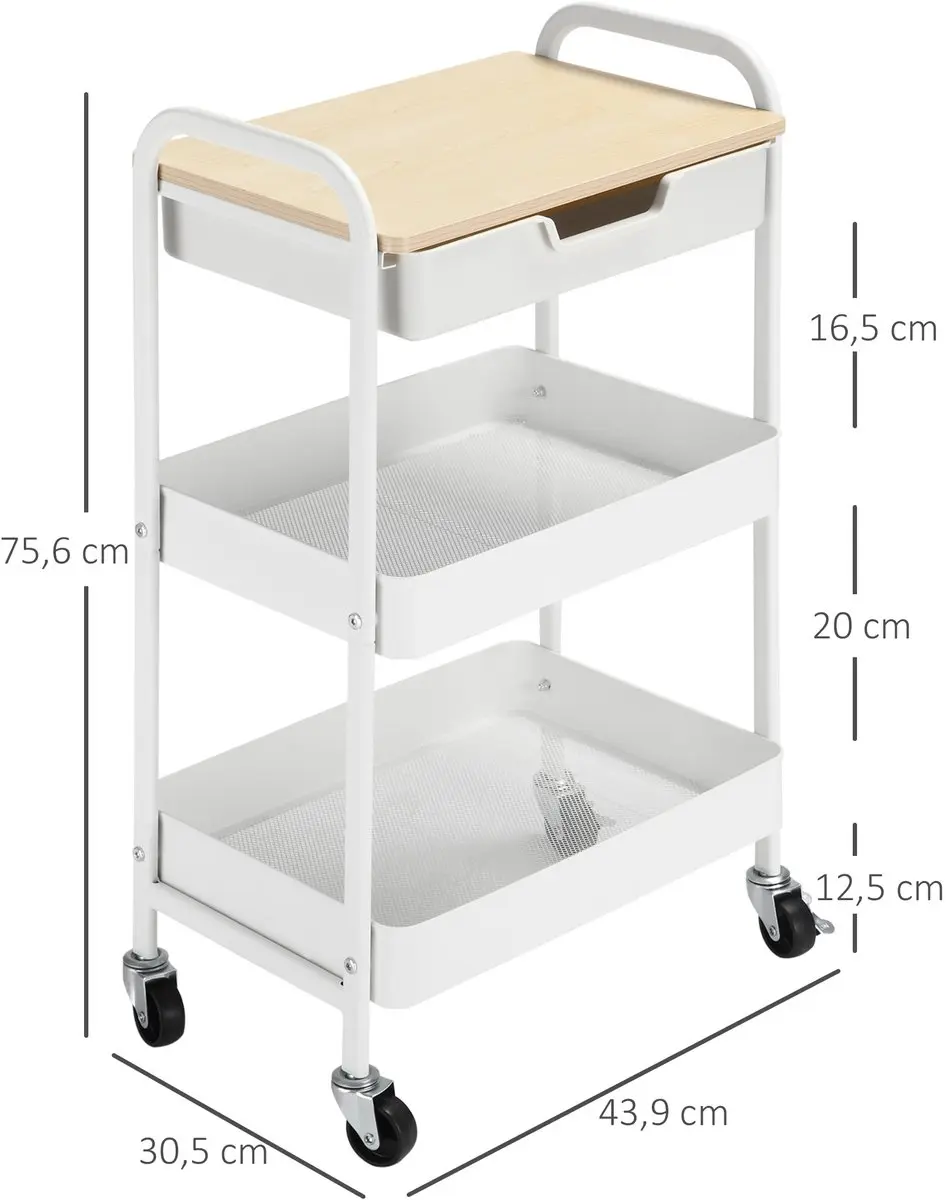 Homcom Gebruikswagen Staal 43,9x30,5x75,6cm Wit